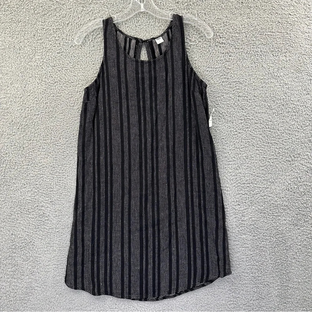 NWT Old Navy Sleeveless Linen Blend Shift Dress Black White Women's XS